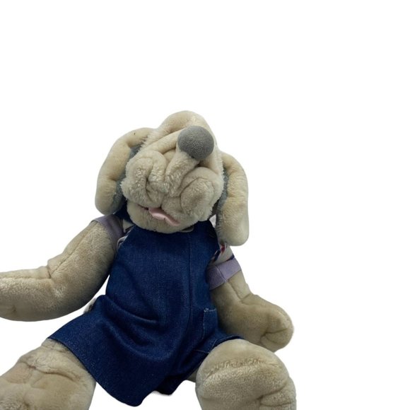 Vintage Ganz Bros 1981 Overalls Collar Wrinkles Hand Puppet Plush Hound Dog Toy - Picture 6 of 10